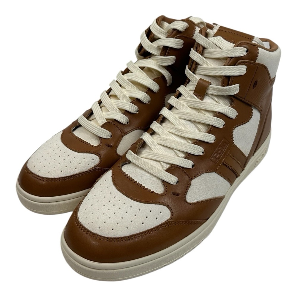 Polo Ralph Lauren Court High Brown White Nubuck Calf Sneaker Mens 10.5D NIB